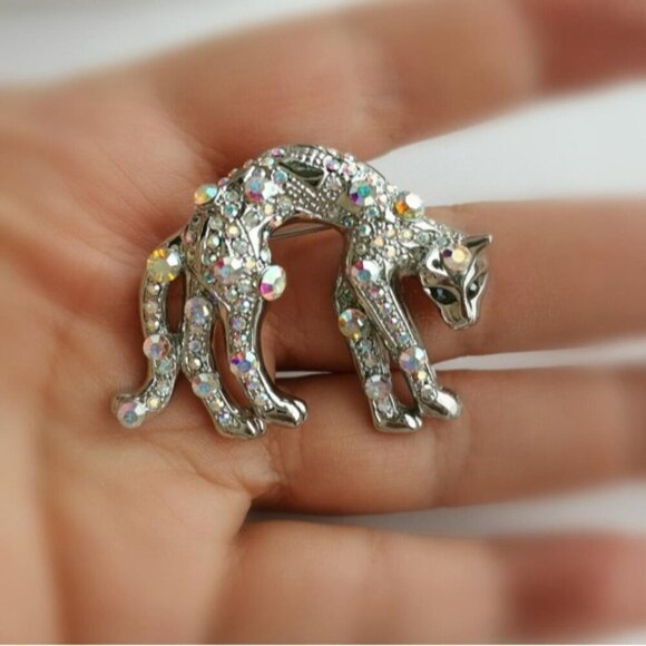Vintage panther leopard brooch pin a/b crystals - Picture 7 of 7